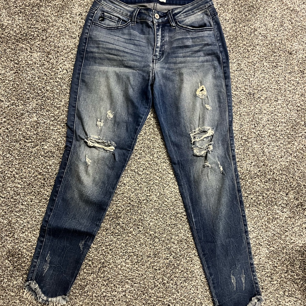 Kancan distressed fringe skinny jeans